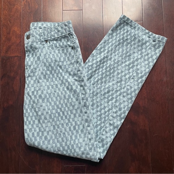 Future Collective Jeans Women 00 Blue Checkered Denim Straight leg - Picture 2 of 5